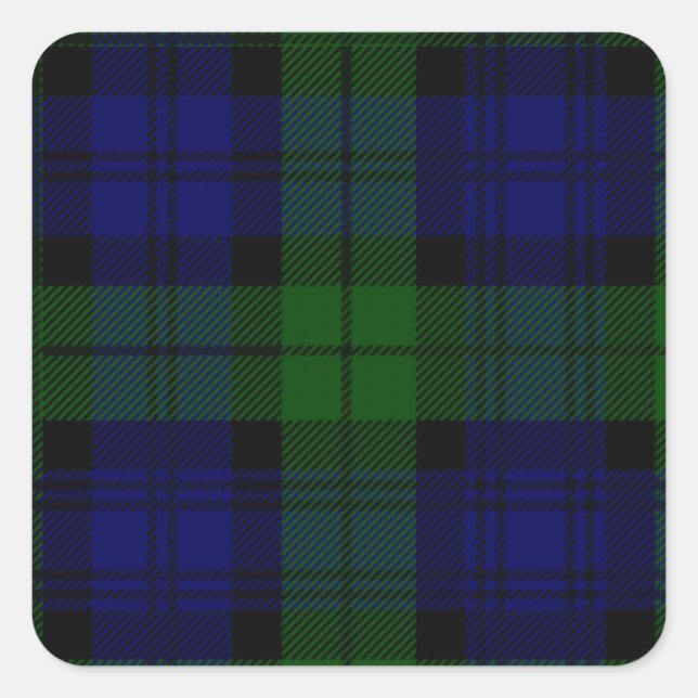 Adesivo Quadrado Black Watch Tartan Blue Green Xadrez (Frente)