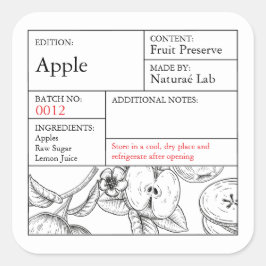 Adesivo Quadrado Black & White Apothecary Apple label