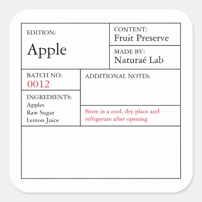 Adesivo Quadrado Black & White Apothecary Apple label (Frente)