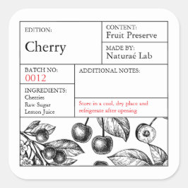 Adesivo Quadrado Black & White Apothecary Cherry label