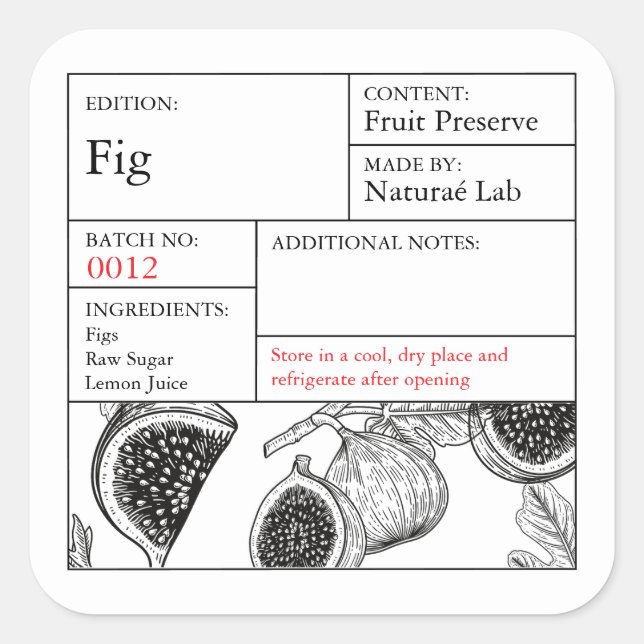 Adesivo Quadrado Black & White Apothecary Fig label (Frente)