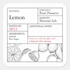Adesivo Quadrado Black & White Apothecary Lemon label