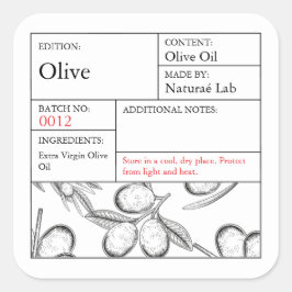 Adesivo Quadrado Black & White Apothecary Olive label