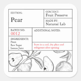 Adesivo Quadrado Black & White Apothecary Pear label