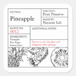 Adesivo Quadrado Black & White Apothecary Pineapple label