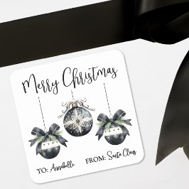 Adesivo Quadrado Black White Christmas Gift Tag Sticker