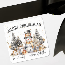 Adesivo Quadrado Black White Christmas Gift Tag Sticker