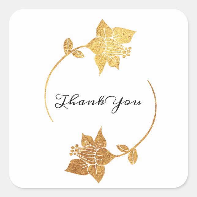 Adesivo Quadrado Black White Obrigado Mínimo Dourado Frasto Floral (Frente)
