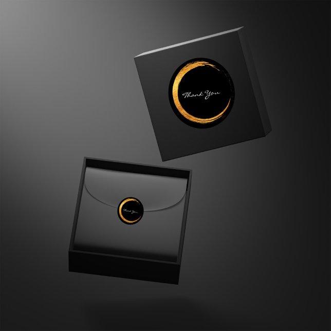 Adesivo Quadrado Black White Obrigado Monograma Dourado Minimalismo (Black White Thank You Monogram Gold Minimalism Square Sticker)