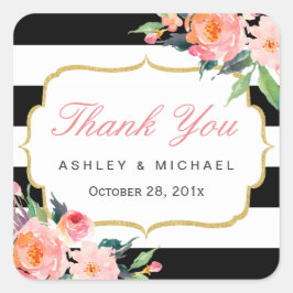 Adesivo Quadrado Black White Stripes Floral Casamento Favorito Obri