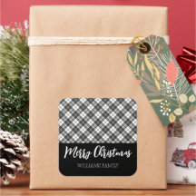 Black White Tartan Merry Christmas Nome personaliz