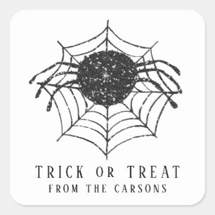 Adesivo Quadrado Black White Trick ou Treine a aranha do Halloween