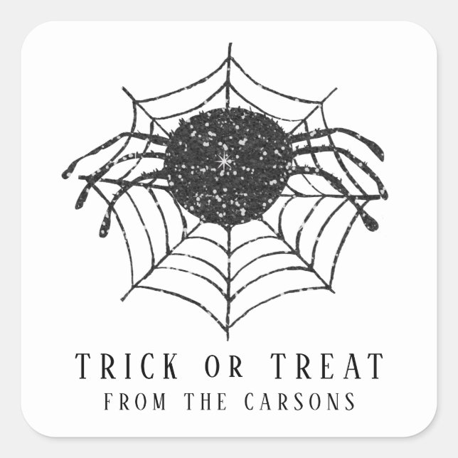 Adesivo Quadrado Black White Trick ou Treine a aranha do Halloween (Frente)