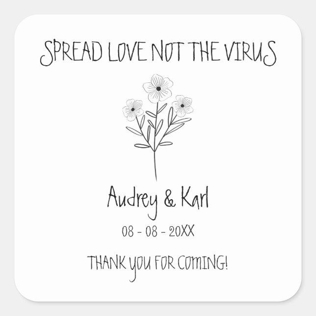 Adesivo Quadrado Black Wildflowers Wedding Hand Sanitizer Hand Gel (Frente)