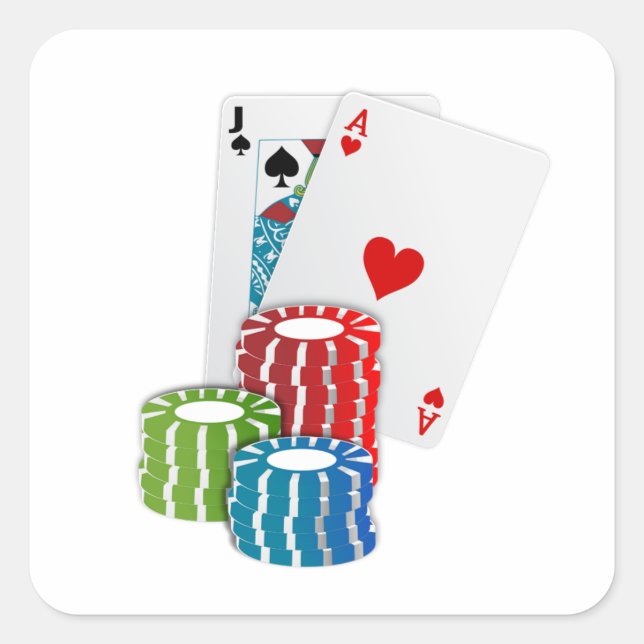 Adesivo Quadrado Blackjack com Chips Poker (Frente)