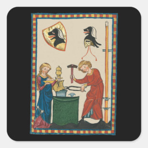 Adesivo Quadrado Blacksmith Forging Helmet Medieval Art