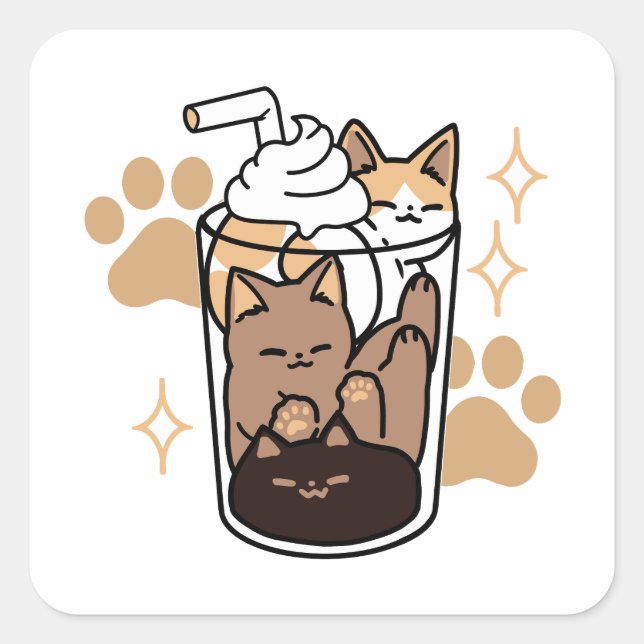 Adesivo Quadrado Blend Puro: Arte de Gato e Café para Pet-Lovers (Frente)