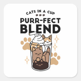 Adesivo Quadrado Blend Puro: Arte de Gato e Café para Pet-Lovers