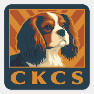 Adesivo Quadrado Blenheim Cavalier King Charles Spaniel CKCS Retro