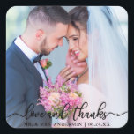 Adesivo Quadrado Blk de Foto de Casamento de Amor e Obrigados Elega<br><div class="desc">Casamento de Obrigados e Amor Obrigado Foto Sticker - Escrita Negra Elegante</div>
