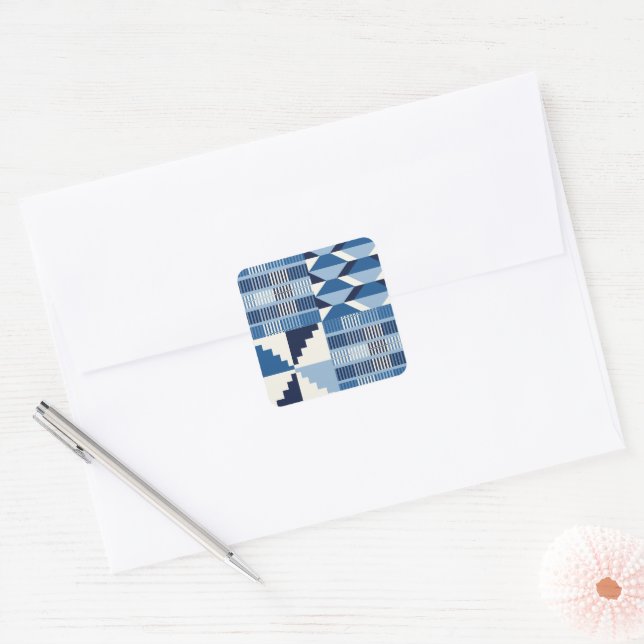 Adesivo Quadrado Bloco Kente - Índigo Suave (Envelope)