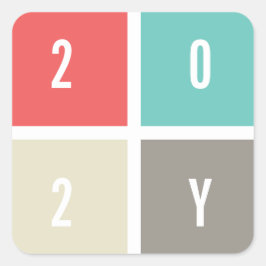 Adesivo Quadrado Blocos de Cores Modernos Simples Ano Novo Feriado 