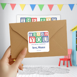 Adesivo Quadrado Blocos Primários Personalizados de Agradecimento