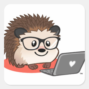Adesivo Quadrado Blogando Geeky Hedgehog Bonito Em Um Laptop