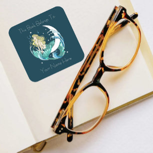 Adesivo Quadrado Blona Mermaid Moon Fantasy Art Bookplate