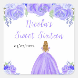 Adesivo Quadrado Blonde Hair Princess Purple Floral Sweet Sixteen 