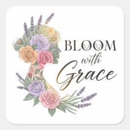 Adesivo Quadrado Bloom com Grace Elegant Floral Woman Silhouette