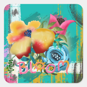 Adesivo Quadrado BLOOM Primavera Floral com pintura manual