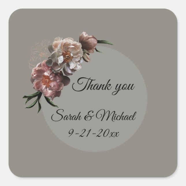 Adesivo Quadrado Blooming Peonies stickers wedding invitations (Frente)