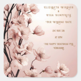 Adesivo Quadrado Blossomas de Amor" Coleção de Convite Caseiro