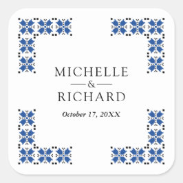 Adesivo Quadrado Blue and Black Ukrainian Embroidery Wedding