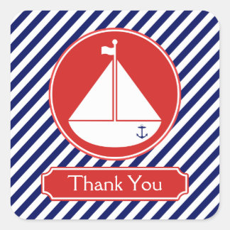 Adesivo Quadrado Blue and Red Sailboat Obrigado