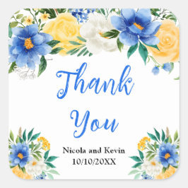 Adesivo Quadrado Blue and Yellow Floral Wedding Thank You