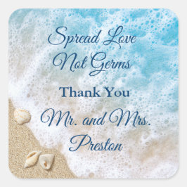 Adesivo Quadrado Blue Beach Waves Spread Love Hand Sanitizer