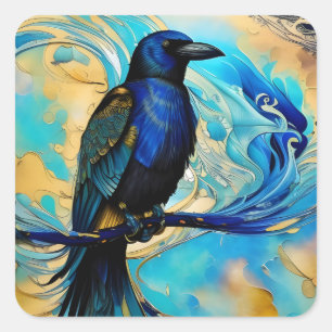 Adesivo Quadrado Blue Black Raven em abstrato azul e dourado
