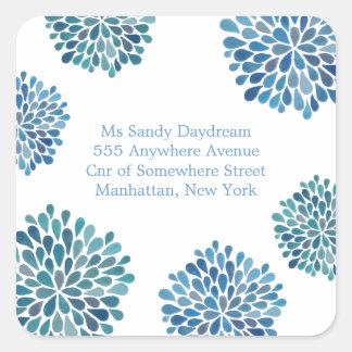 Adesivo Quadrado Blue Bloom Burst Address Sticker