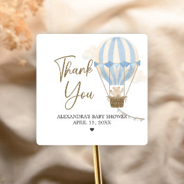 Adesivo Quadrado Blue Boho Bear Baby Shower 