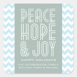 Adesivo Quadrado Blue Chevron Peace Hope and Joy Holiday