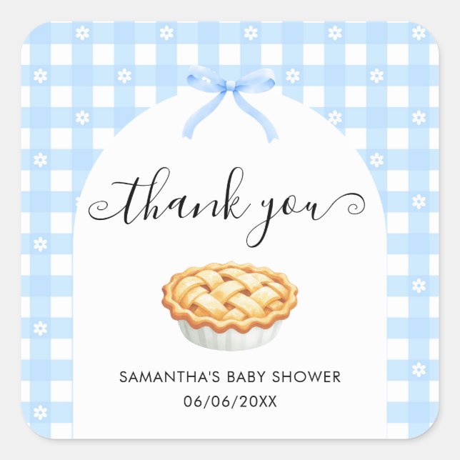 Adesivo Quadrado Blue Coquette Pie Baby Shower Thank You (Frente)