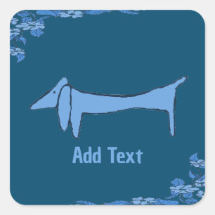 Adesivo Quadrado Blue Dachshund, adicionar texto, Sticker