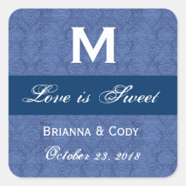 Adesivo Quadrado Blue Damask WeddingMonograma