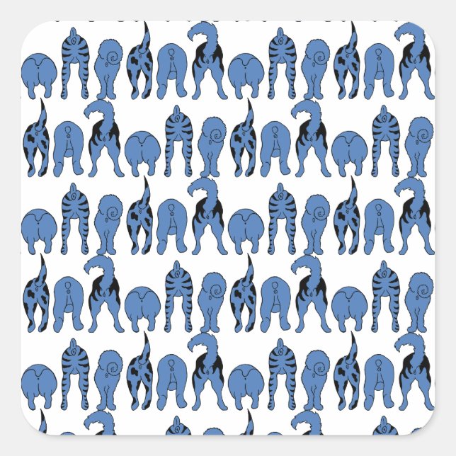 Adesivo Quadrado Blue Dog Butts Pattern (Frente)