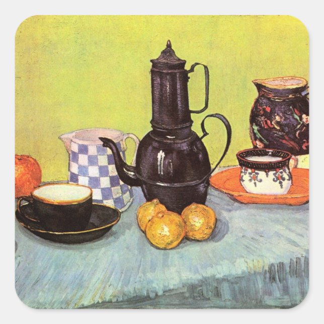Adesivo Quadrado Blue Enamel Coffeepot por Vincent van Gogh (Frente)