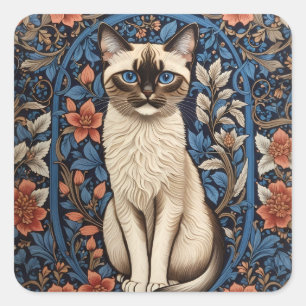 Adesivo Quadrado Blue Eyed Siamese Cat William Morris Inspirou