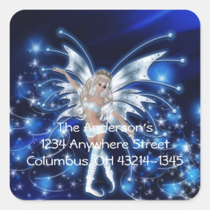 Adesivo Quadrado Blue Fairy/Fae Christmas Fantasy Address