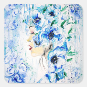 Adesivo Quadrado Blue Fantasy - Watercolor